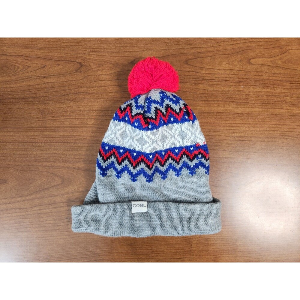 Coal Headwear Winters Beanie Gray Red White Nordic Pattern Snowboarding